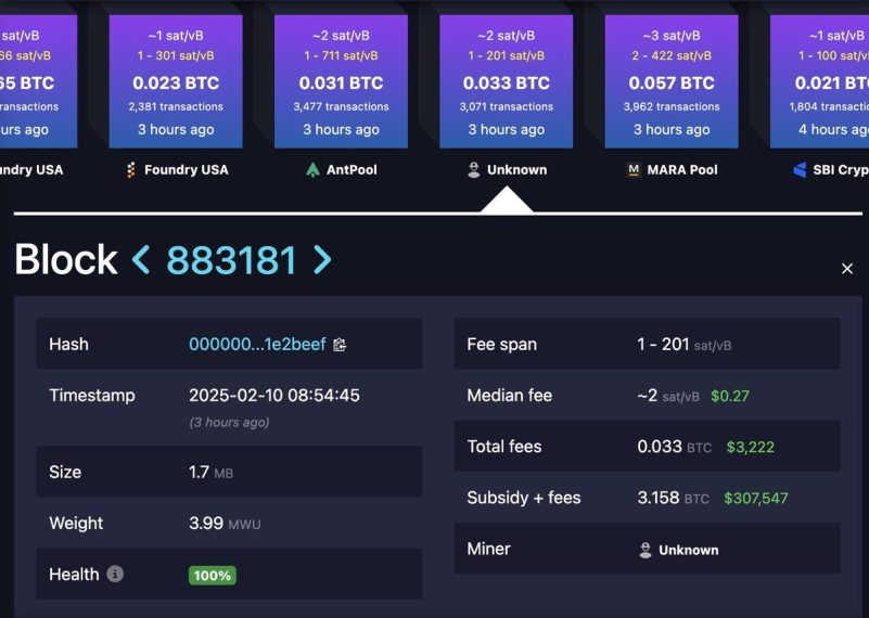 Mineração de blocos do bitcoin, bloco 883181