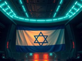 Bandeira de Israel com luzes tecnológicas