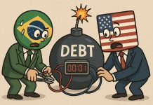 Dívida do Brasil ultrapassa US$ 2 trilhões e dos EUA chega a US$ 37 tri Cartoon da Dívida Pública nos EUA e Brasil